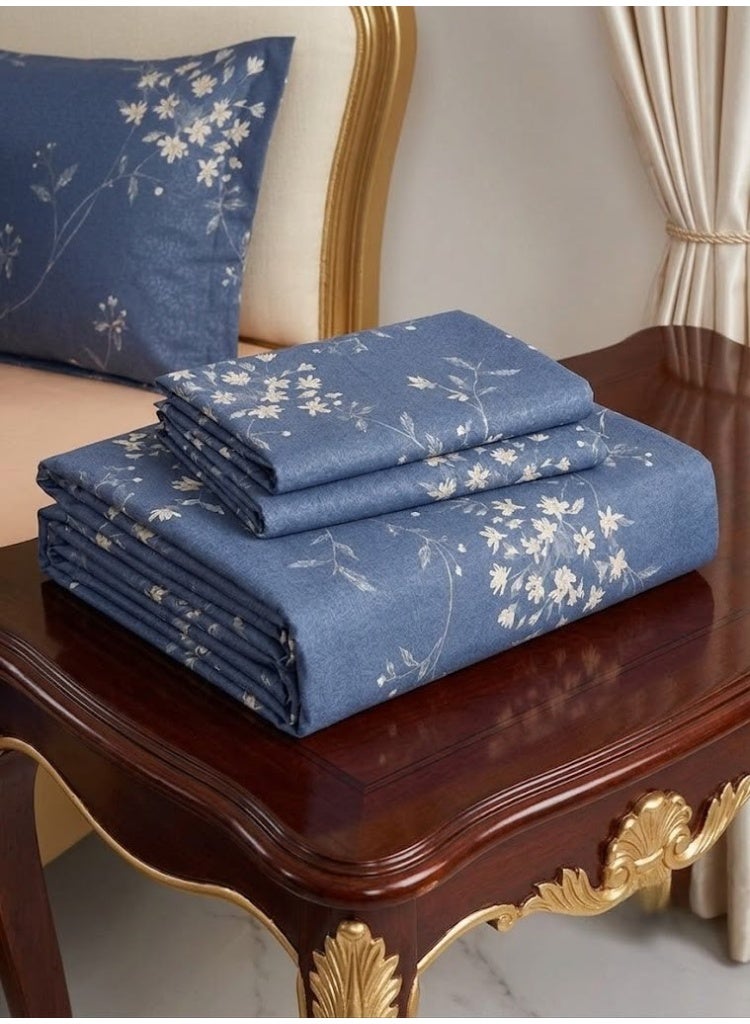 3-Piece 150 GSM Microfiber King Size Bed Sheet Set - Dusty Blue with Delicate White Floral Vines, Includes 1 Flat Sheet (270x250 CM) & 2 Pillowcases (50x75 CM) - Image 5