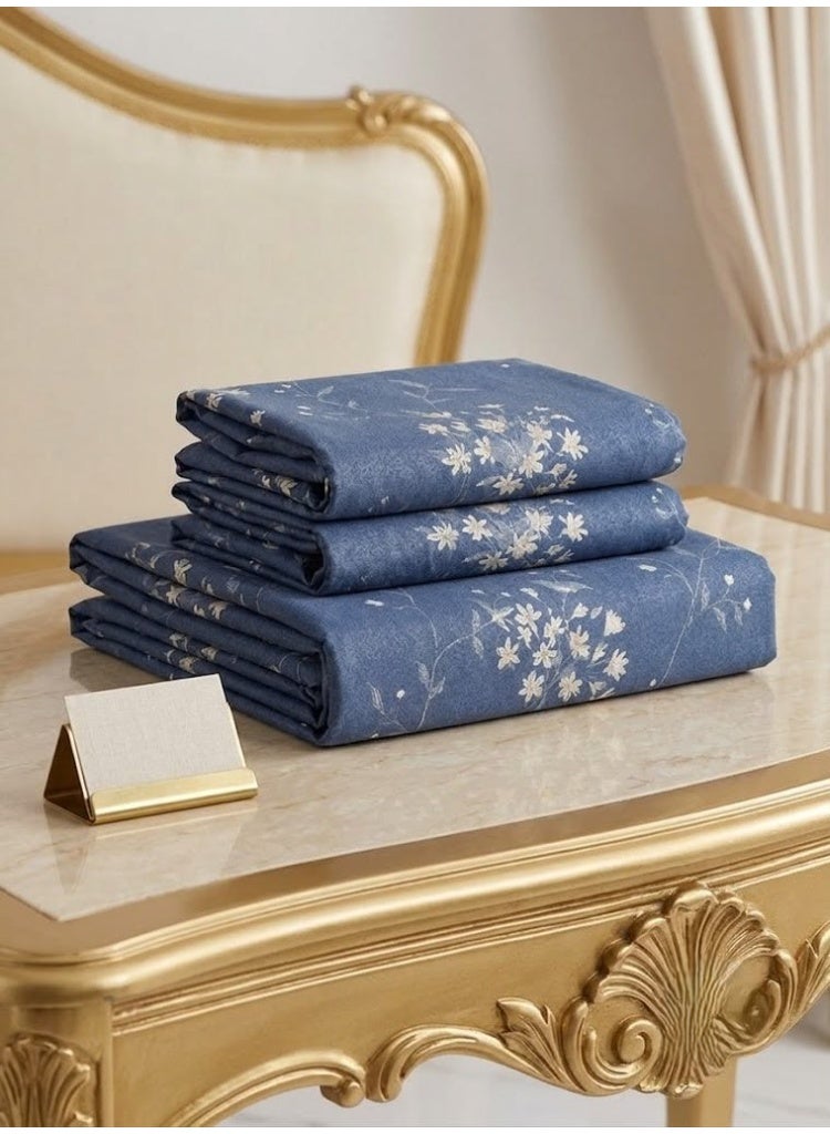 3-Piece 150 GSM Microfiber King Size Bed Sheet Set - Dusty Blue with Delicate White Floral Vines, Includes 1 Flat Sheet (270x250 CM) & 2 Pillowcases (50x75 CM) - Image 4