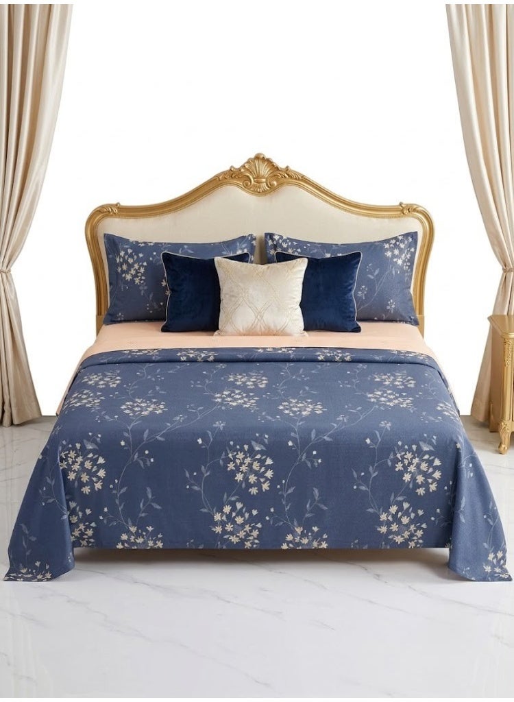 3-Piece 150 GSM Microfiber King Size Bed Sheet Set - Dusty Blue with Delicate White Floral Vines, Includes 1 Flat Sheet (270x250 CM) & 2 Pillowcases (50x75 CM) - Image 2