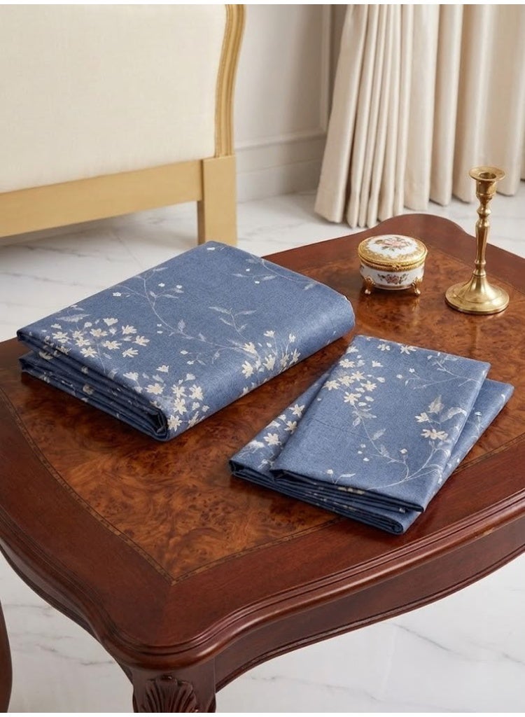 3-Piece 150 GSM Microfiber King Size Bed Sheet Set - Dusty Blue with Delicate White Floral Vines, Includes 1 Flat Sheet (270x250 CM) & 2 Pillowcases (50x75 CM) - Image 3