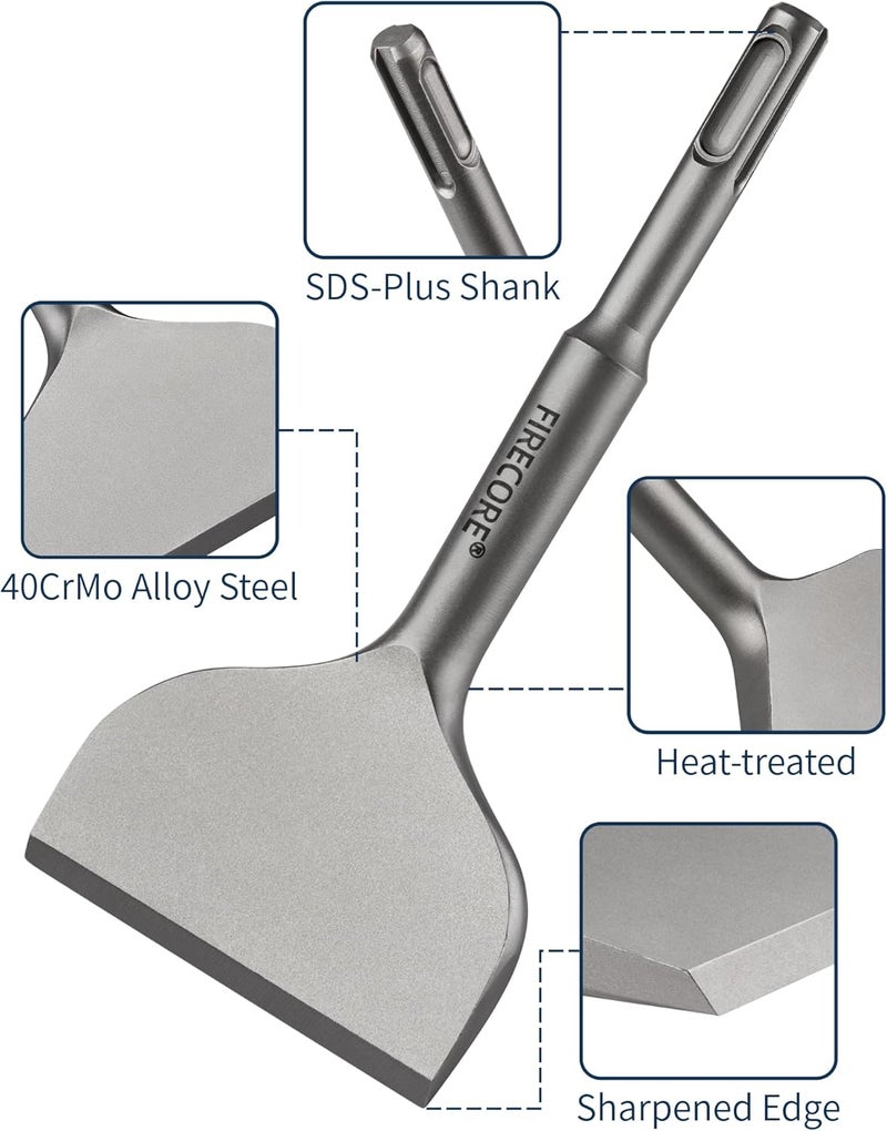 Firecore 2Pcs SDS Plus Chisel 3-In Wide Cranked Angled Bent Tile Removal Chisel Tool(3" X 6.5") FS18365 - Image 2