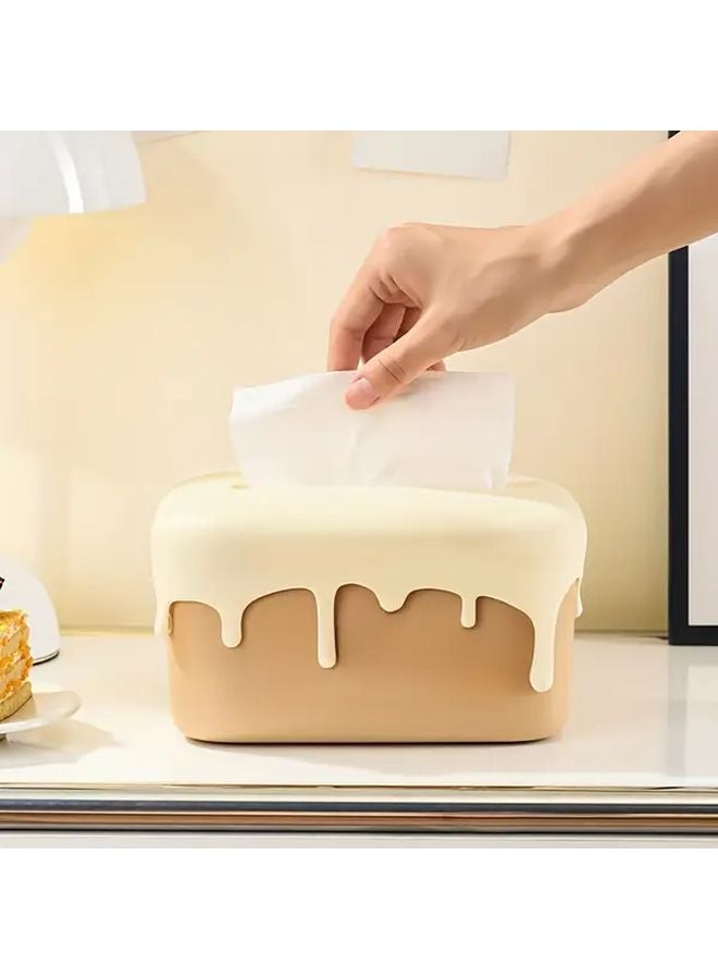 غطاء صندوق المناديل البلاستيكي بتصميم التنقيط البني المربع لديكور الحمام المنزلي - Image 3