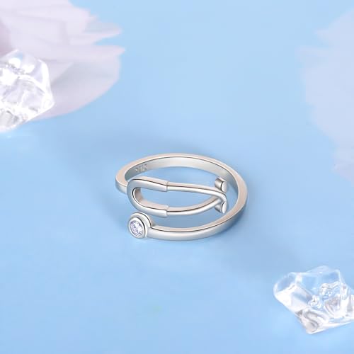 YLT 925 Silver Stethoscope Adjustable Rings Best Gift for Women Your Wife Your Nurse Doctor Friends - Image 3