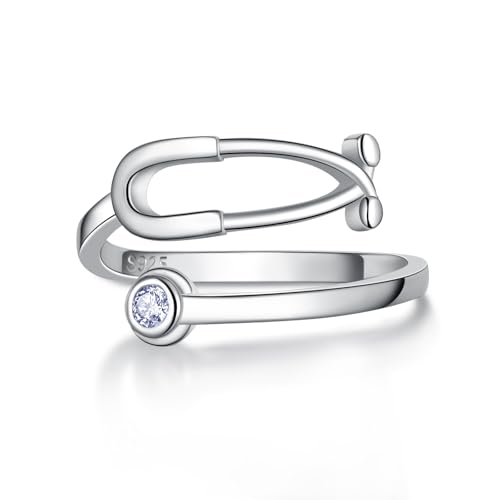 YLT 925 Silver Stethoscope Adjustable Rings Best Gift for Women Your Wife Your Nurse Doctor Friends - Image 1