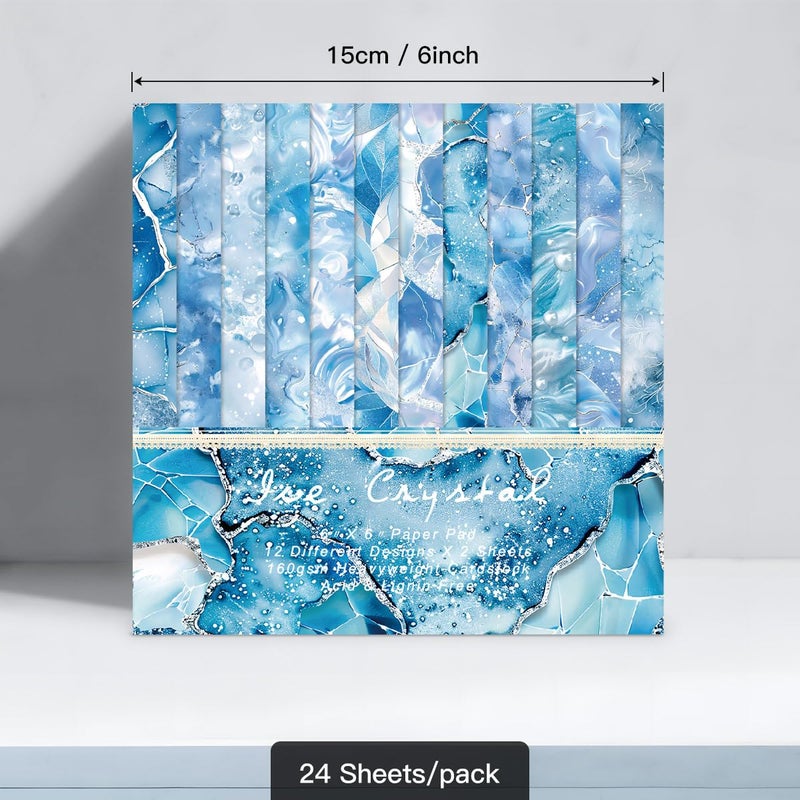 WLXTREE Scrapbook Paper Pad 6x6,Watercolored Blue Single-Sided Decopodge Scrapbooking DIY Decorative Background Cardmaking Supplies,Junk Journal Craft Paper - Image 2