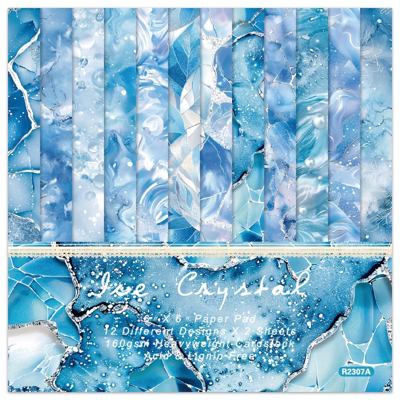 WLXTREE Scrapbook Paper Pad 6x6,Watercolored Blue Single-Sided Decopodge Scrapbooking DIY Decorative Background Cardmaking Supplies,Junk Journal Craft Paper - Image 1