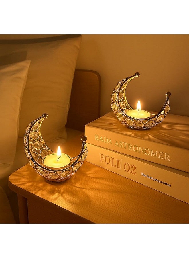 CentraLit Tea Light Crystal Candle Holder Moon Shaped, Metal Lanterns, Diwali Puja Home Decor Item Diya TeaLight Return Gifts for Pooja, Wedding, Ramadan, Housewarming, Table Decor (PackOf2) - Image 3