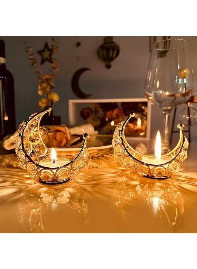 CentraLit Tea Light Crystal Candle Holder Moon Shaped, Metal Lanterns, Diwali Puja Home Decor Item Diya TeaLight Return Gifts for Pooja, Wedding, Ramadan, Housewarming, Table Decor (PackOf2) - Image 5