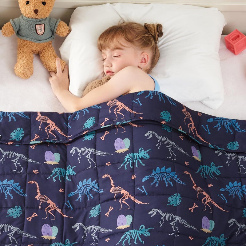 yescool Dinosaur Weighted Blanket 3 Pounds Cooling Weighted Lap Blanket, Navy Heavy Blankets for Sleeping, Weighted Throw Blankets Gift for 20-40lbs, 36"x48" - Image 1