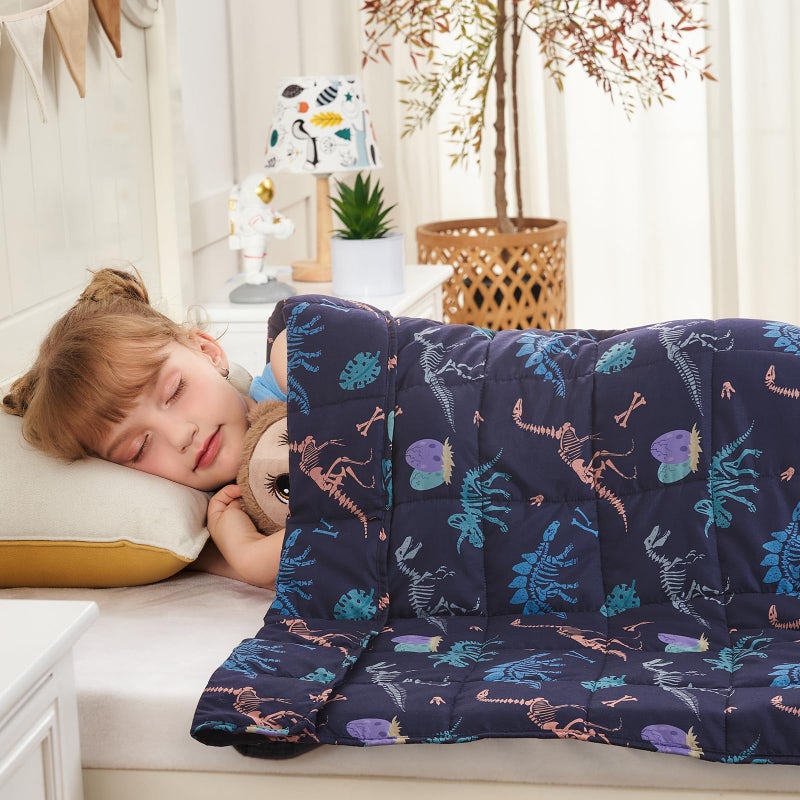 yescool Dinosaur Weighted Blanket 3 Pounds Cooling Weighted Lap Blanket, Navy Heavy Blankets for Sleeping, Weighted Throw Blankets Gift for 20-40lbs, 36"x48" - Image 3