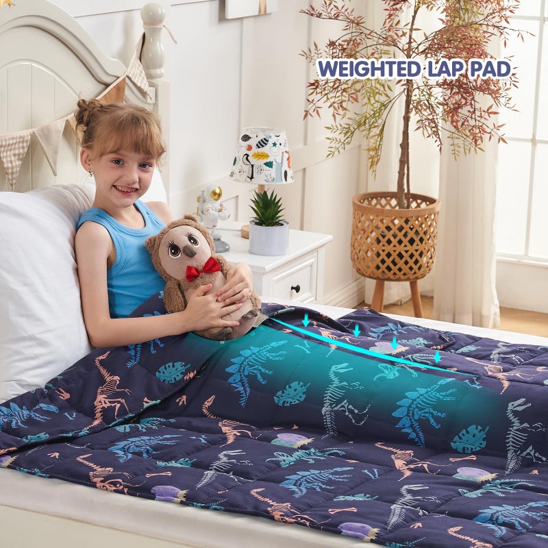 yescool Dinosaur Weighted Blanket 3 Pounds Cooling Weighted Lap Blanket, Navy Heavy Blankets for Sleeping, Weighted Throw Blankets Gift for 20-40lbs, 36"x48" - Image 2