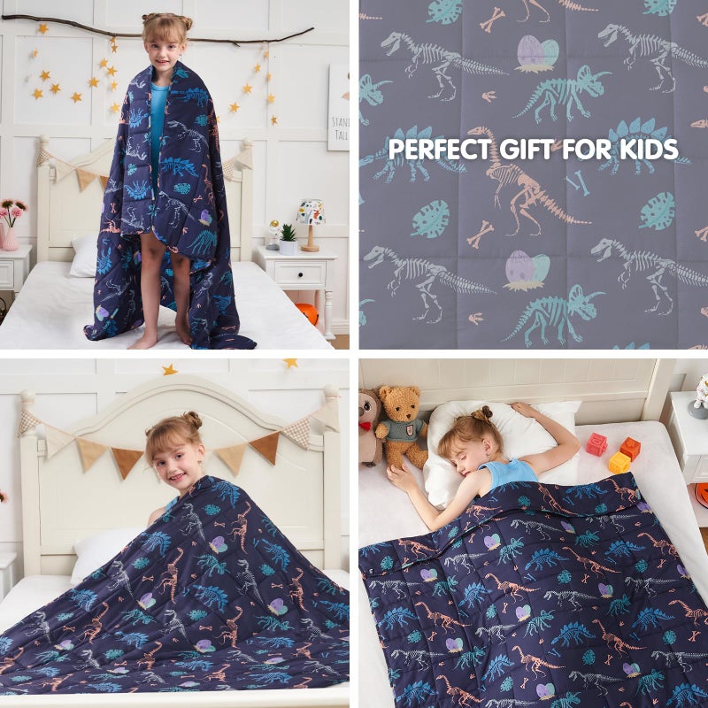 yescool Dinosaur Weighted Blanket 3 Pounds Cooling Weighted Lap Blanket, Navy Heavy Blankets for Sleeping, Weighted Throw Blankets Gift for 20-40lbs, 36"x48" - Image 5
