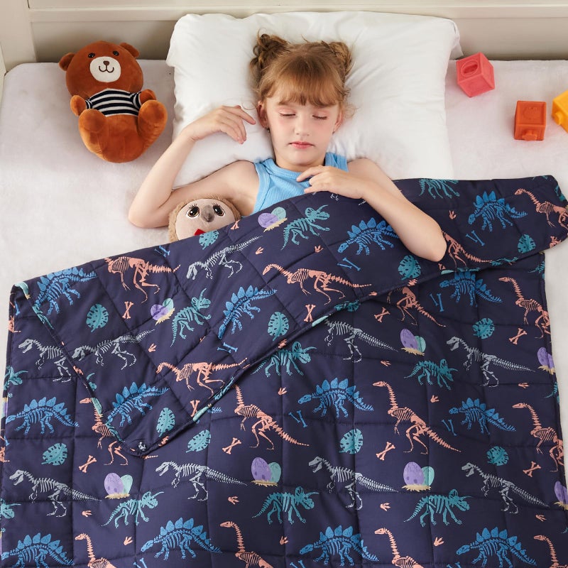 yescool Dinosaur Weighted Blanket 3 Pounds Cooling Weighted Lap Blanket, Navy Heavy Blankets for Sleeping, Weighted Throw Blankets Gift for 20-40lbs, 36"x48" - Image 4