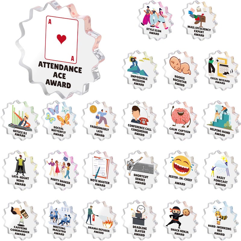 Chunful 24 Pcs Funny Employee Appreciation Awards Gifts Bulk Little Clear Acrylic Reward Colleagues Medallions Motivational Trophy Gifts for Employee Coworker Staff Teacher Nurse Office Team - Image 2