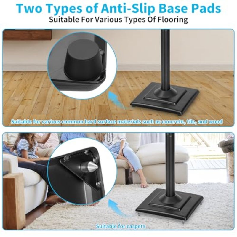 Surround Speaker Stand for Home Theater, Steel, Black, Adjustable Tray Cable Management, Holds Up to 5KG, Set of 2 - Image 5