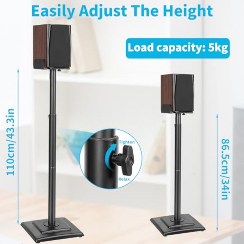 Surround Speaker Stand for Home Theater, Steel, Black, Adjustable Tray Cable Management, Holds Up to 5KG, Set of 2 - Image 2