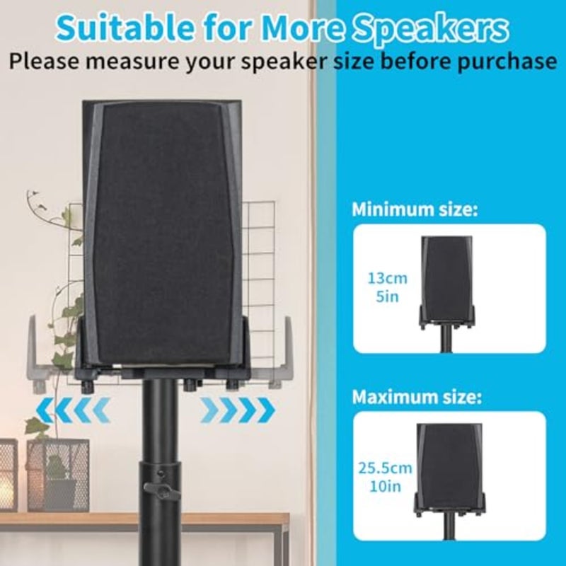 Surround Speaker Stand for Home Theater, Steel, Black, Adjustable Tray Cable Management, Holds Up to 5KG, Set of 2 - Image 3