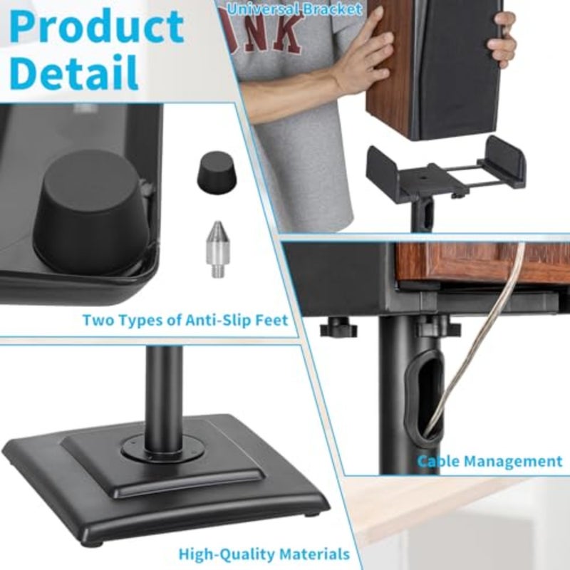 Surround Speaker Stand for Home Theater, Steel, Black, Adjustable Tray Cable Management, Holds Up to 5KG, Set of 2 - Image 4