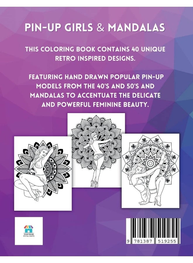 Pin-Up Girls & Mandalas: Retro Style Adult Coloring Book  - Image 2