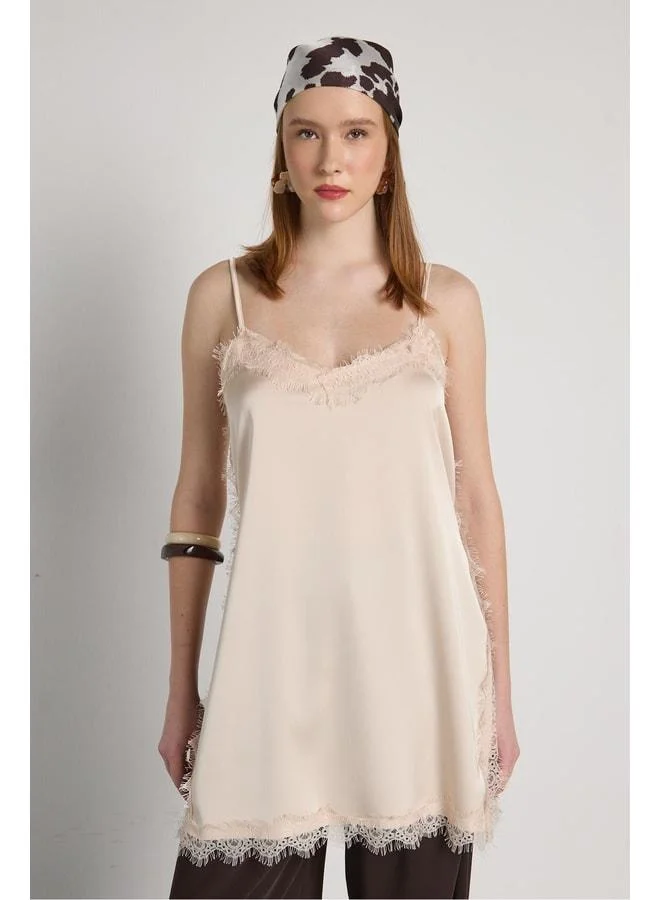 mina aise Women's Stone Lace Detailed Satin Strap Blouse 31015.