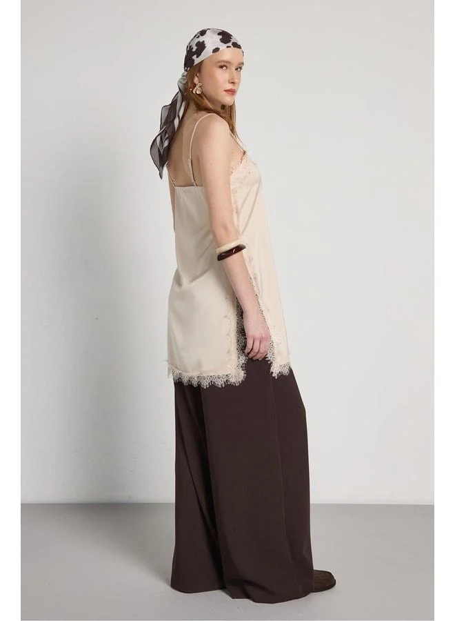 mina aise Women's Stone Lace Detailed Satin Strap Blouse 31015.