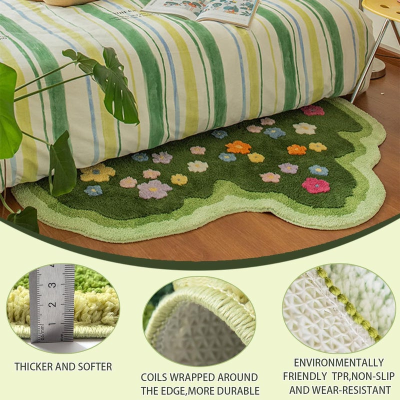 Funvalley Surperfect Cute Garden Flower Moss Rug for Bedroom, Lovely Green Moss Carpet Living Room, Irregular Flower Pattern Non Slip Water Absorbent Modern Aesthetic Soft Microfiber Decorative Carpet(19.68x31.5 Inches) - Image 3