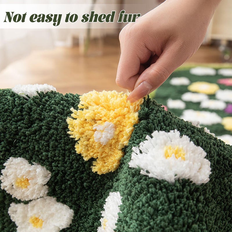 Funvalley Surperfect Cute Garden Flower Moss Rug for Bedroom, Lovely Green Moss Carpet Living Room, Irregular Flower Pattern Non Slip Water Absorbent Modern Aesthetic Soft Microfiber Decorative Carpet(19.68x31.5 Inches) - Image 5
