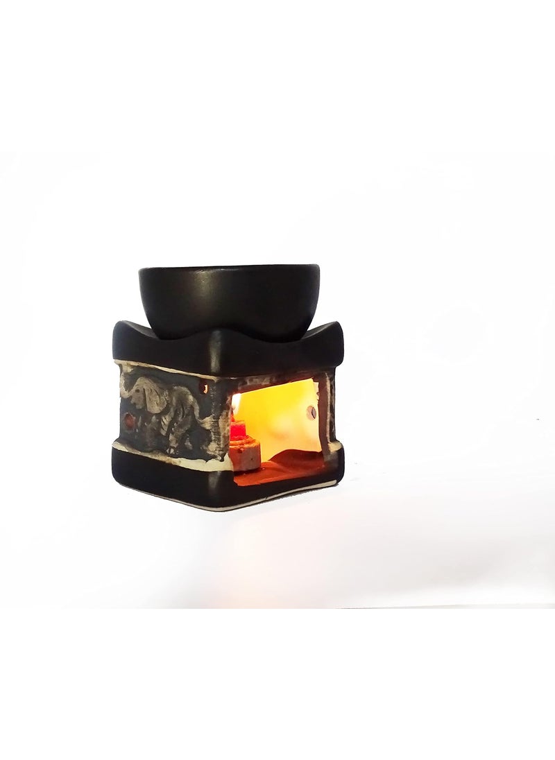 Roost Collections Roost Feng Shui Zen Ceramic Essential Oil Burner Diffuser TeaLight Holder for Home Decoration Black  - Image 1