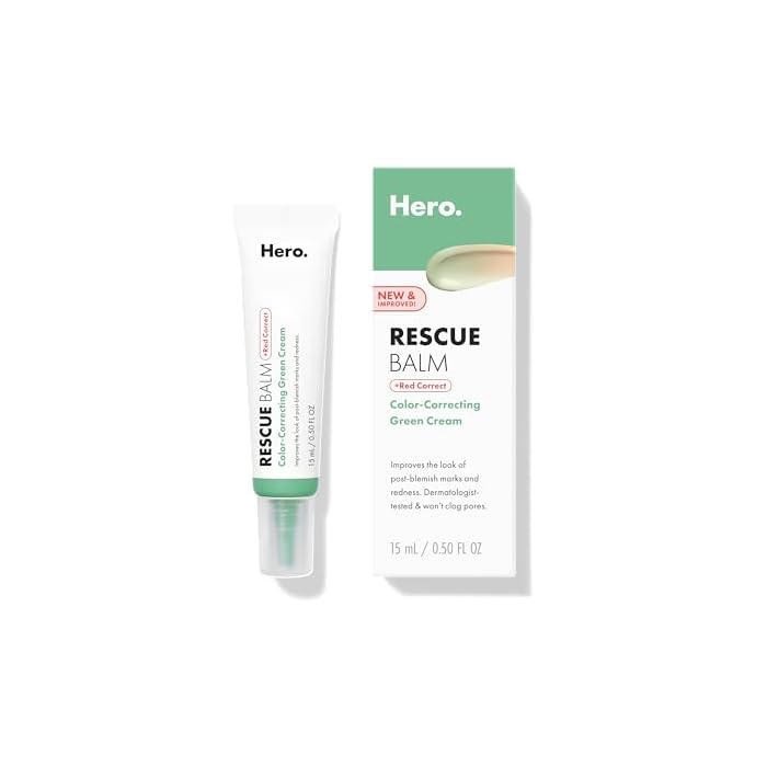 HERO COSMETICS Rescue Balm +Red Correct- New Formula-The Color-Correcting Green Cream. New Matte Formula Improves the Look of Post-Blemish Redness and Marks plus Hydrates Skin