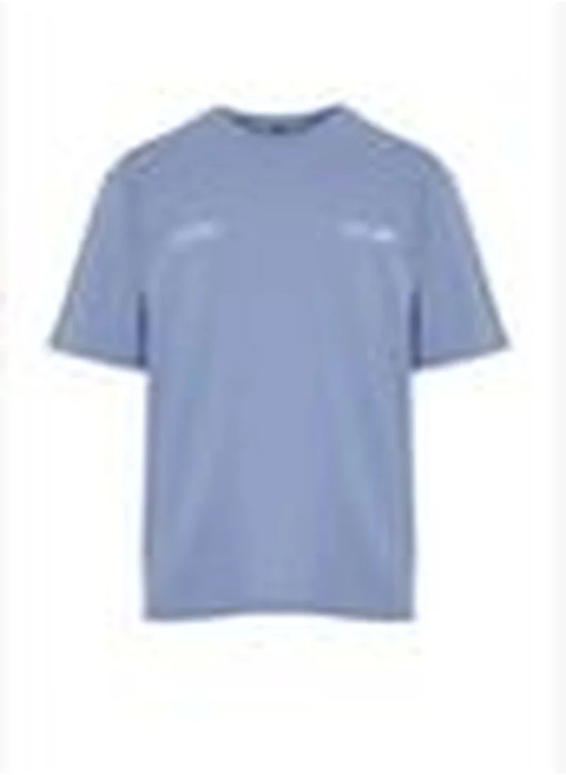 trendyol Men's Blue Relaxed/Comfortable Cut Text Printed 100% Cotton T-Shirt