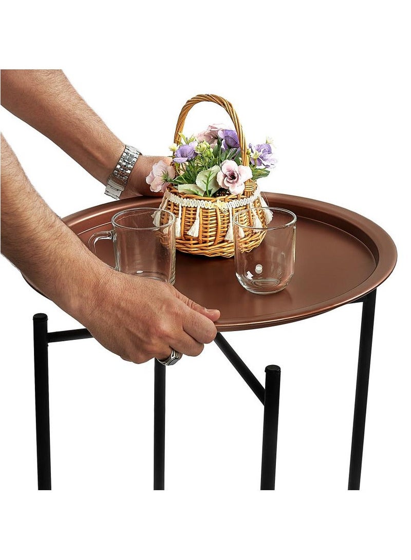 TTTP The Professionals Choice FOLDABLE METAL TABLE CONSISTS OF ROUND TRAY AND BLACK STAND FOR THE LIVING ROOM (DIAMETER 46CM, HEIGHT 51CM) METALLIC BRONZE COLOR - Image 2