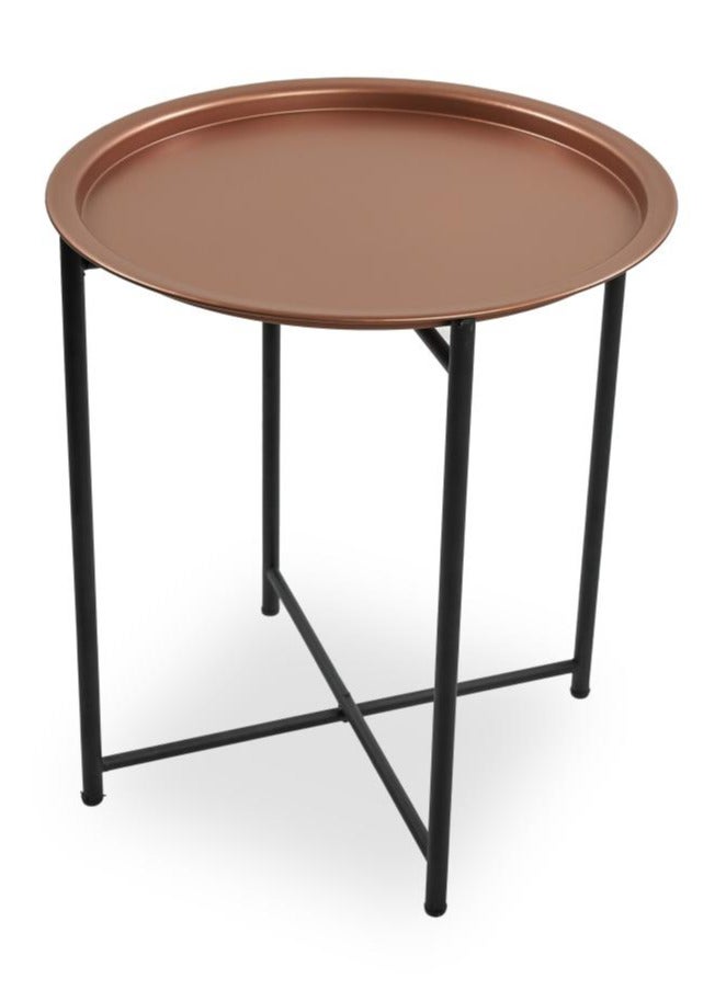 TTTP The Professionals Choice FOLDABLE METAL TABLE CONSISTS OF ROUND TRAY AND BLACK STAND FOR THE LIVING ROOM (DIAMETER 46CM, HEIGHT 51CM) METALLIC BRONZE COLOR - Image 1