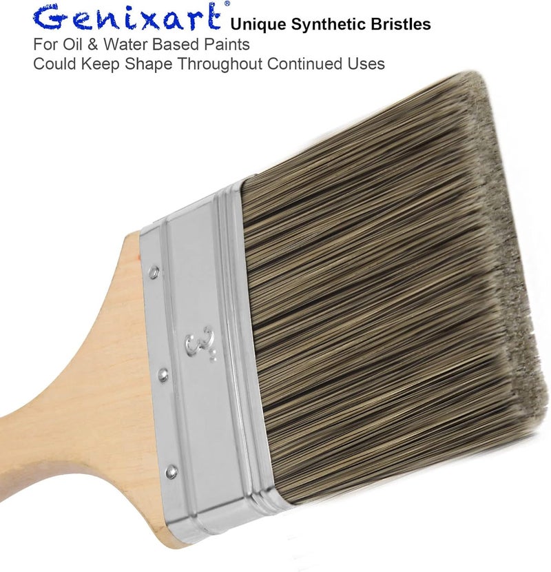 Genixart فرشاة الرسم السميكة المزدوجة من ، 3 بوصة / 75 مم فرش صبغ لطلاء الجدران وصبغ الأسوار، فرش بناء بمقبض خشبي للورنيش والمعجون والجيسو والجير - Image 2