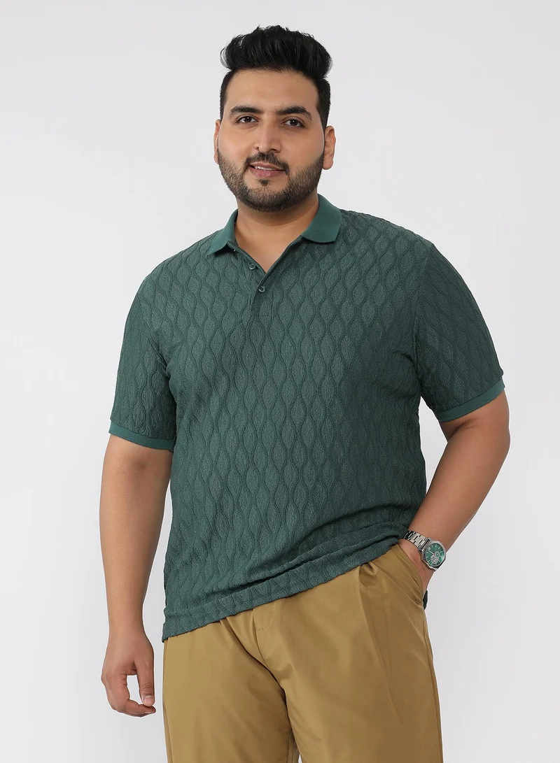 Instafab Plus Men's Emerald Green Marquise-Tactile Knit Polo T-Shirt
