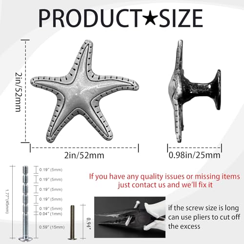 KYIEN 6Pcs Nautical Beach Sea Style Themed Starfish Shape Cabinet Knobs Furniture Decorative Pulls Drawer Knobs Dresser Handles Cabinet Decoration Pulls - Image 2