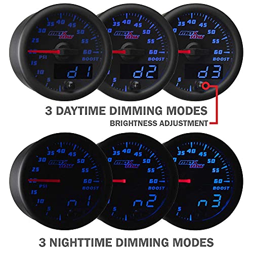 MaxTow Double Vision 1500 F Pyrometer Exhaust Gas Temperature EGT Gauge Kit - Includes Type K Probe - Black Gauge Face - Blue LED Dial - Analog & Digital Readouts - for Diesel Trucks - 2-1/16" 52mm - Image 5