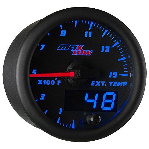 MaxTow Double Vision 1500 F Pyrometer Exhaust Gas Temperature EGT Gauge Kit - Includes Type K Probe - Black Gauge Face - Blue LED Dial - Analog & Digital Readouts - for Diesel Trucks - 2-1/16" 52mm - Image 1