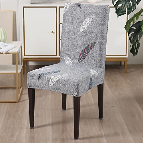HOKIPO Polyester Blend Stretchable Dining Table Chair Cover Set of 2 Seat Protector Slipcovers (AR-4073-D12*2),Grey - Image 2