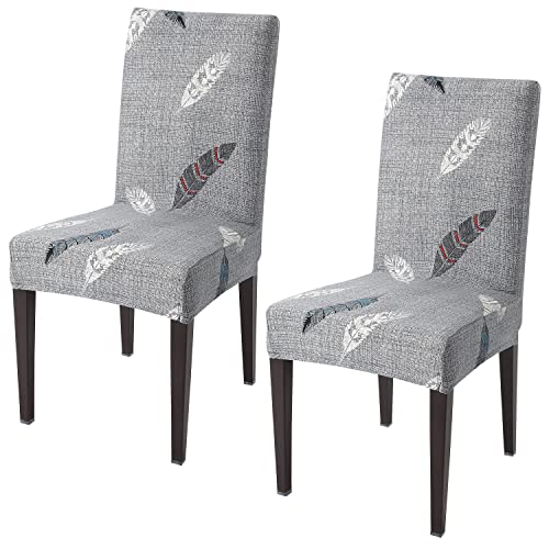 HOKIPO Polyester Blend Stretchable Dining Table Chair Cover Set of 2 Seat Protector Slipcovers (AR-4073-D12*2),Grey - Image 1