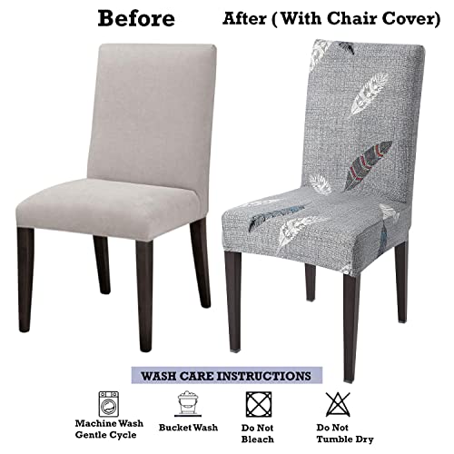 HOKIPO Polyester Blend Stretchable Dining Table Chair Cover Set of 2 Seat Protector Slipcovers (AR-4073-D12*2),Grey - Image 5