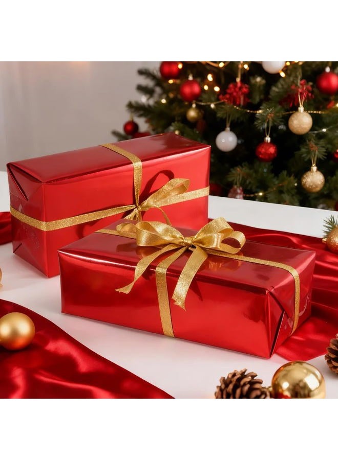 Donyang Red Wrapping Paper, 17inch x 33ft Solid Color Metallic Lustre Paper, Red Gift Wrapping Paper Roll with Grid Cutting Lines for Mothers Day, Wedding, Bridal Shower, Valentines Day, Christmas, Birthday - Image 2