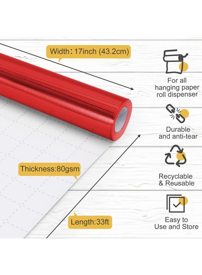 Donyang Red Wrapping Paper, 17inch x 33ft Solid Color Metallic Lustre Paper, Red Gift Wrapping Paper Roll with Grid Cutting Lines for Mothers Day, Wedding, Bridal Shower, Valentines Day, Christmas, Birthday - Image 3