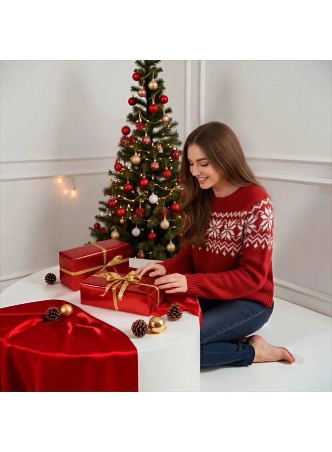 Donyang Red Wrapping Paper, 17inch x 33ft Solid Color Metallic Lustre Paper, Red Gift Wrapping Paper Roll with Grid Cutting Lines for Mothers Day, Wedding, Bridal Shower, Valentines Day, Christmas, Birthday - Image 5