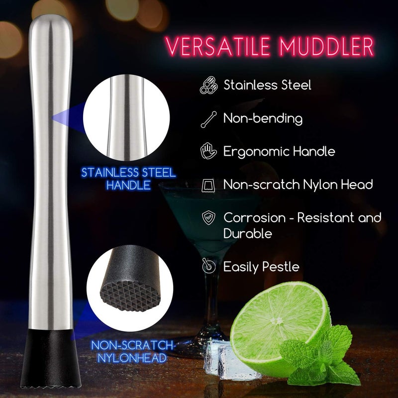 FINALITY finality 8 Inch Stainless Steel Cocktail Muddler and 10 Inch Mixing Spoon Home Bar Tool Set Create Delicious Mojitos and Other Fruit Based Drinks  - Image 2