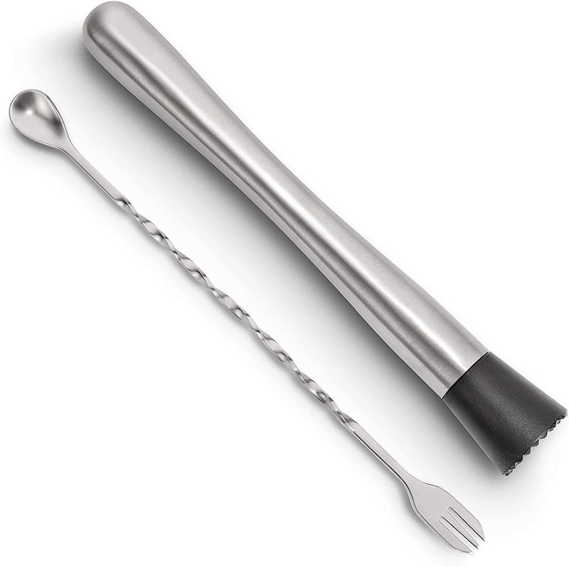 FINALITY finality 8 Inch Stainless Steel Cocktail Muddler and 10 Inch Mixing Spoon Home Bar Tool Set Create Delicious Mojitos and Other Fruit Based Drinks  - Image 1