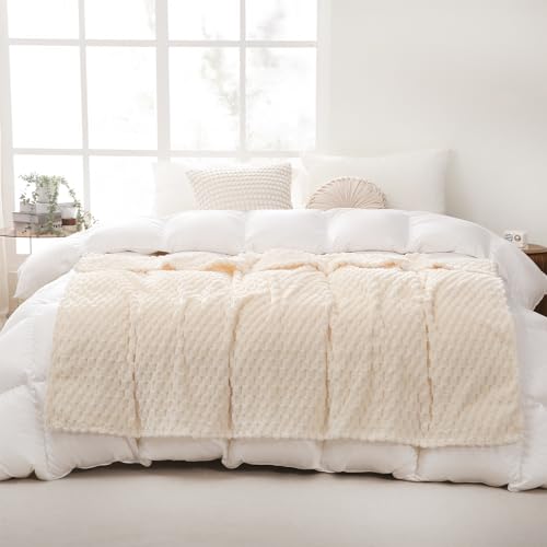 Puncuntex Cream White Throw Blanket 50"×60" inches Fuzzy 3D Jacquard Decorative Flannel Fleece Super Soft Plush Cozy Blanket for Couch Sofa Chair Lightweight - Image 3