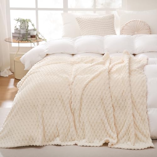Puncuntex Cream White Throw Blanket 50"×60" inches Fuzzy 3D Jacquard Decorative Flannel Fleece Super Soft Plush Cozy Blanket for Couch Sofa Chair Lightweight - Image 4