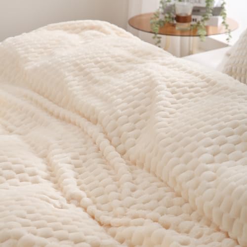 Puncuntex Cream White Throw Blanket 50"×60" inches Fuzzy 3D Jacquard Decorative Flannel Fleece Super Soft Plush Cozy Blanket for Couch Sofa Chair Lightweight - Image 5