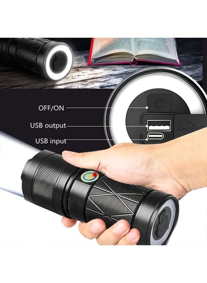 Ba Black High Lumen Aluminum LED Flashlight 6000mAh USB Charging 5 Modes For Camping - Image 2