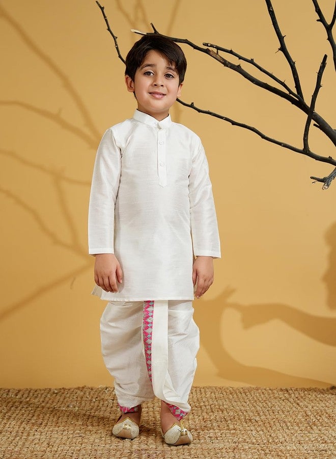 AJ DEZINES Kids Silk Blend Full Sleeve Embroidered Pink Dhoti Kurta Set for Boys - Ethnic wear | Traditional & Festival Wear|Waistcoat for boys - Regular Fit (1951-PINK-5) - Image 5